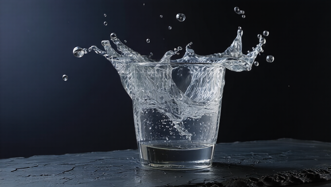 The frozen glass seen from 45 degrees to the left